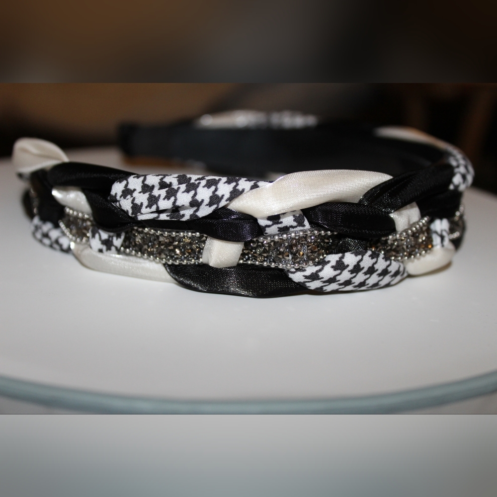 Black and White Braided Crystal Accent Headband